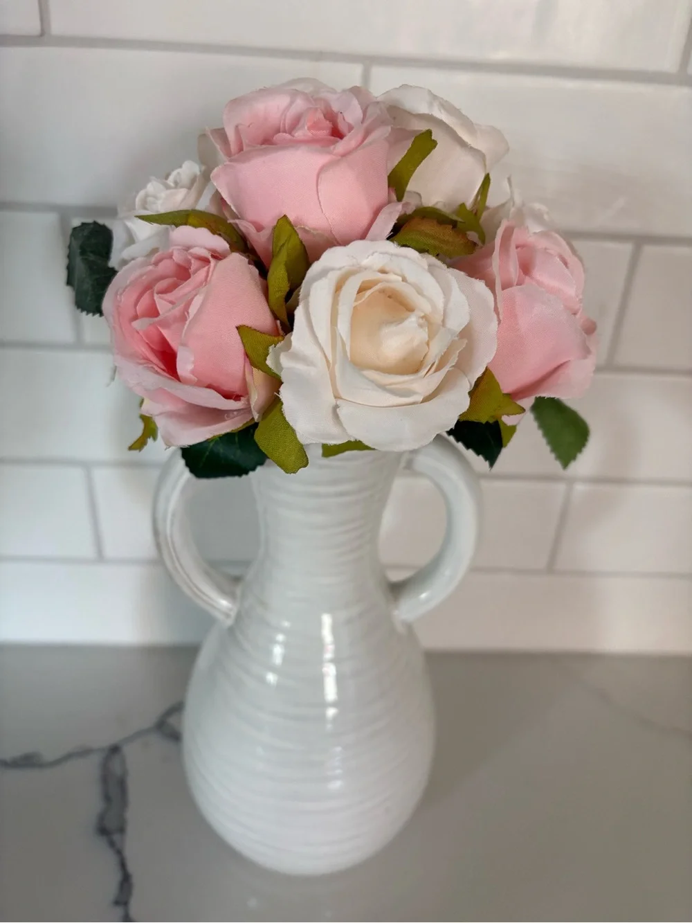 2 sets Elegant Pink and Mauve Faux Rose Arrangements